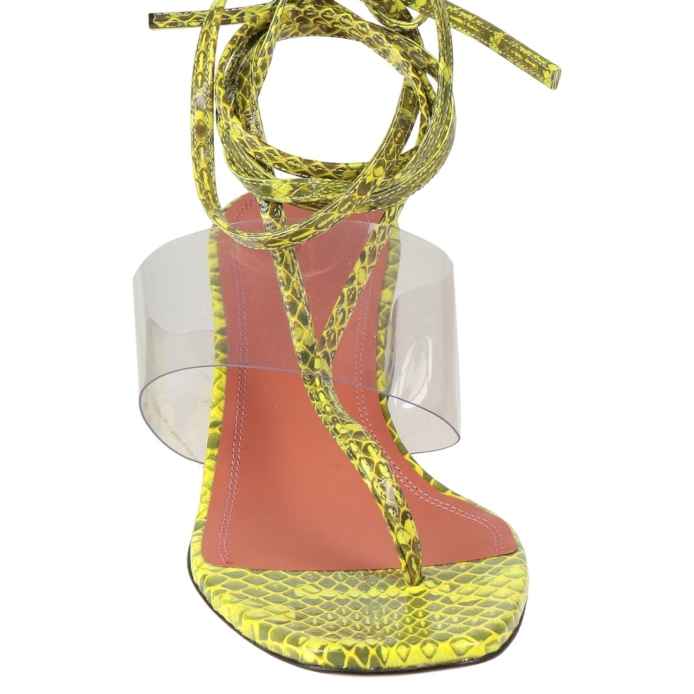 Amina Muaddi Neon Snakeskin Lace-Up Heels